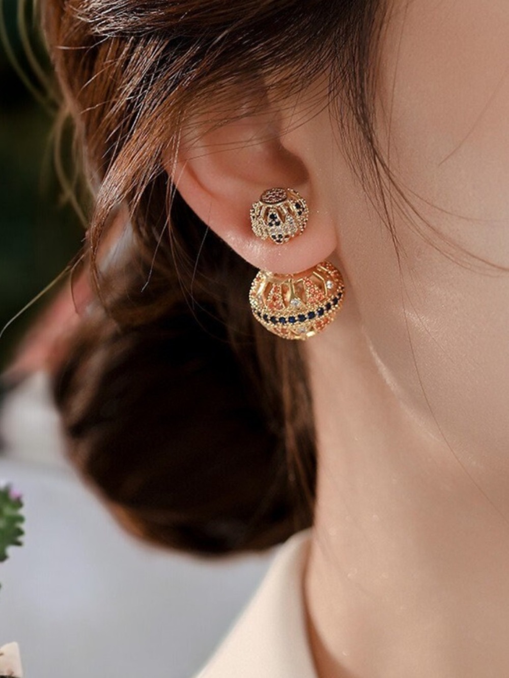 Vintage Hollow Ball Cubic Zirconia Multicolor Earrings